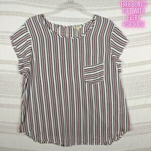 Lily White Striped Short Sleeve Blouse Top Pocket Detail Size XL NEW